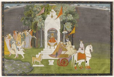 Krishna ontvoert Rukmani uit de tempel, c.1810 door Indian School
