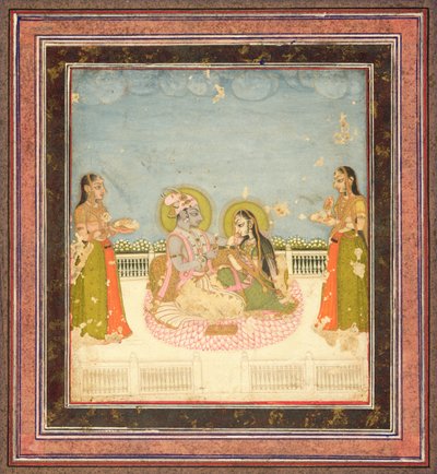 Krishna en Radha Zittend op een Terras, ca.1760-75 door Indian School