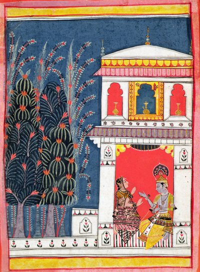 Krishna en een dame in een paviljoen, c.1660 door Indian School