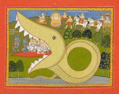 Krishna en de herders betreden de mond van Agasura door Indian School