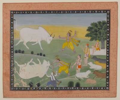 Krishna verslaat de Stier Demon door Indian School