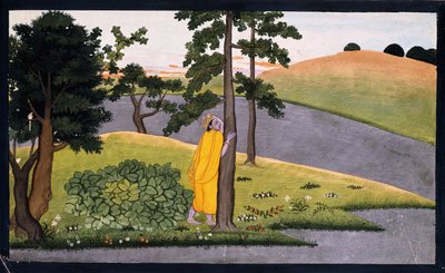 Krishna leunend tegen een boom, wachtend op Radha, c.1780 door Indian School