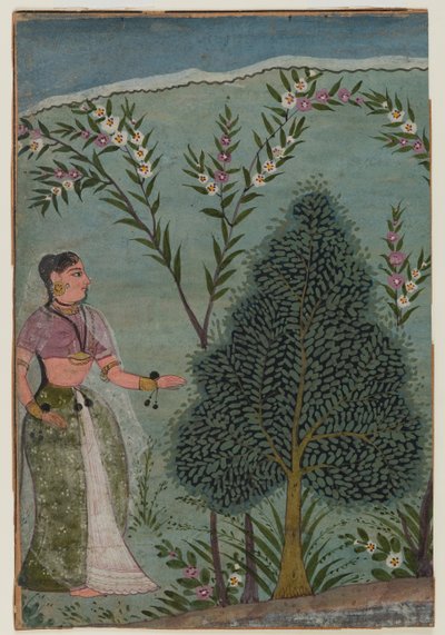 Dame in de wildernis, fragment van een pagina uit een Bhagavata Purana-serie door Indian School