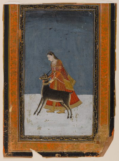 Dame met een zwarte bok, c.1750 door Indian School