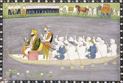 Maharaja Gulab Singh op het Wularmeer in Kashmir, c.1840 door Indian School