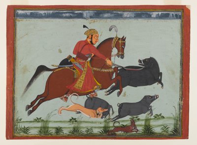 Maharaja Pratap Singh II van Mewar op Zwijnenjacht door Indian School