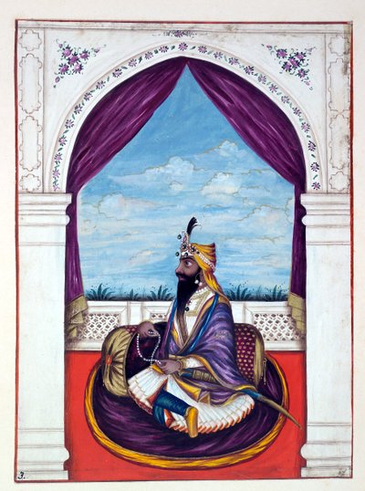 Maharajah Karak Singh, uit Het Koninkrijk van Punjab, zijn Heersers en Hoofden, deel I, een deel van 27 aquarelstudies door een onbekende Indiase kunstenaar, ca. 1840 door Indian School