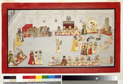 Maharana Sangram Singh met zijn kinderen en hovelingen, c.1715 door Indian School