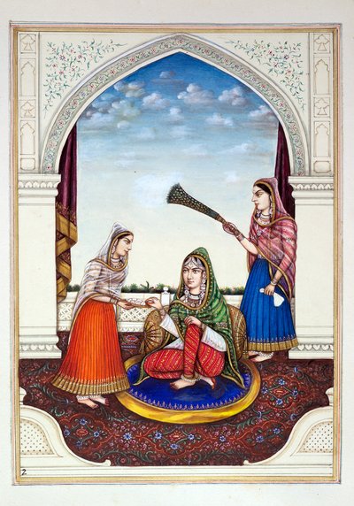 Maharani Jindan, uit Het Koninkrijk van Punjab, zijn Heersers en Hoofden, deel I, een deel van 27 aquarelstudies door een onbekende Indiase kunstenaar, ca. 1840 door Indian School