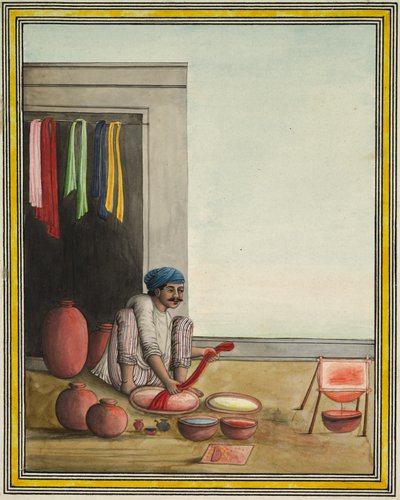 Man verft doek, begin jaren 1830 (inkt en kleur op papier) door Indian School