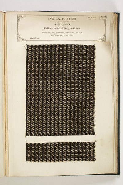 Materiaal voor pantalons, Loodiana, Punjab, Stukgoederen, uit De Collectie van de Textielfabrikanten van India, door John Forbes Watson, uitgegeven in 1866 door Indian School