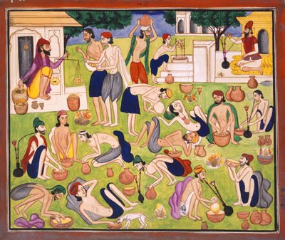 Mannen die opium roken, zittend of liggend op de grond, c.1870 door Indian School
