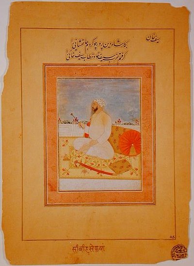 Miniatuur van Saif Khan, gouverneur van Agra, Indiaas, ca. 1670-80 door Indian School