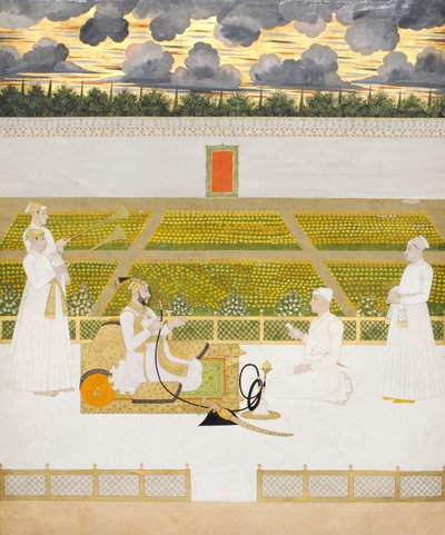 Mir Jaffar, Nawab van Murshidabad, met een hoveling en bedienden, c.1760 door Indian School