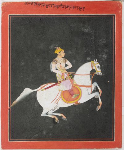 Portret van Kunwar Baharat Singh te paard door Indian School