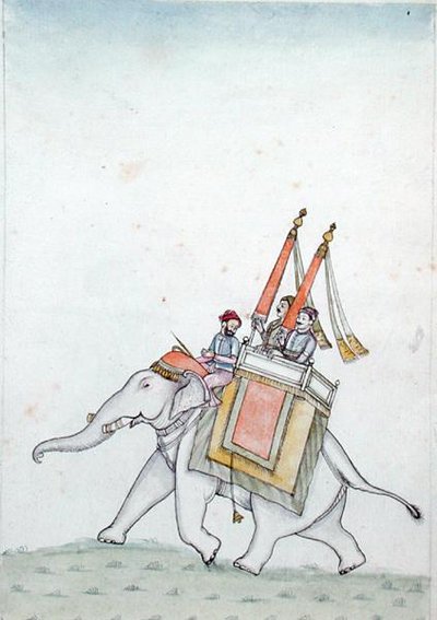 Portret van een prins op een olifant, begin 19e eeuw door Indian School