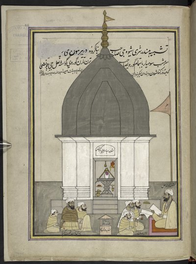 Priester en aanbidders bij de Shiva-tempel, 86 tekeningen gebonden in een volume die ambachten en beroepen in Kasjmir weergeven door Indian School