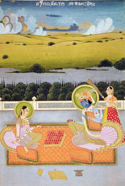 Vorstelijk paar dat dammen speelt, Rajasthan School, ca. 1750 door Indian School