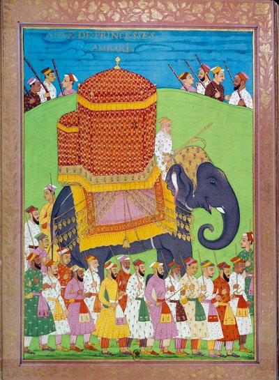Prinsessenpalanquin op een olifant aan het hof van Shah Alem door Indian School
