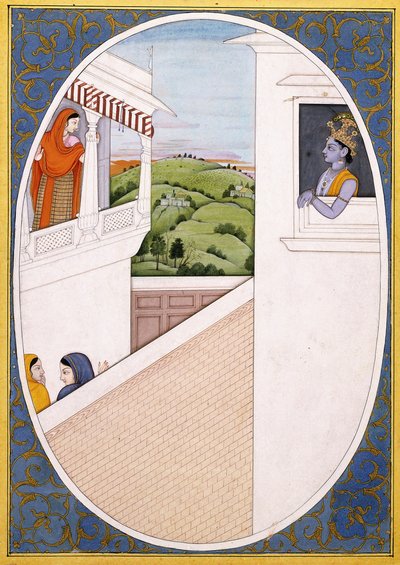 Radha en Krishna, betoverd door elkaars schoonheid, c.1785 door Indian School