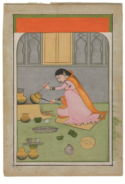 Radha in de keuken, c. 1810 door Indian School
