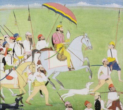 Rajah Dhian Singh (1796-1840) op jacht met metgezellen, c.1834-40 door Indian School