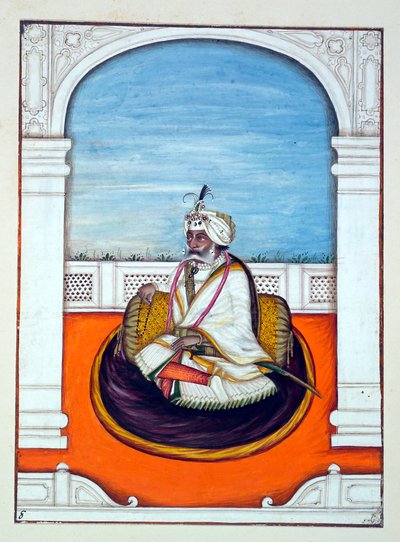 Rajah Gulab Singh, uit Het Koninkrijk van Punjab, zijn Heersers en Hoofden, deel I, een deel van 27 aquarelstudies door een onbekende Indiase kunstenaar, ca. 1840 door Indian School
