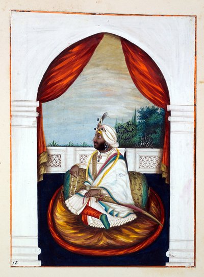 Rajah Sher Singh, uit Het Koninkrijk van Punjab, zijn Heersers en Hoofden, deel I, een deel van 27 aquarelstudies door een onbekende Indiase kunstenaar, ca. 1840 door Indian School