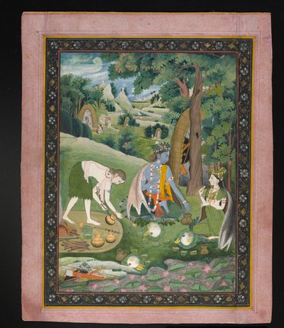 Rama, Lakshmana en Sita koken en eten in de Wildernis, c.1820 door Indian School