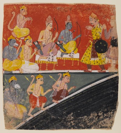 Rama en Lakshmana ontvangen gezanten, pagina uit een verspreide Ramayana serie, c.1634 door Indian School