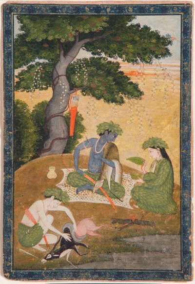 Rama, met Sita en Lakshmana in het bos, uit de Ramayana, c.1790 door Indian School