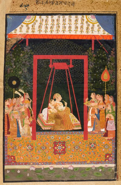 Rao Ram Chandra en zijn geliefde op een schommel, c.1710 door Indian School