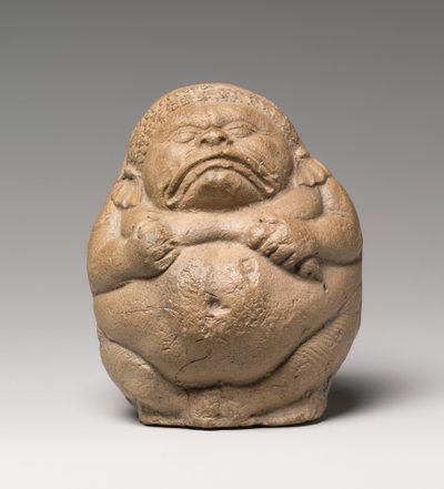 Ratel in de vorm van een gehurkte groteske Yaksha (terracotta) door Indian School