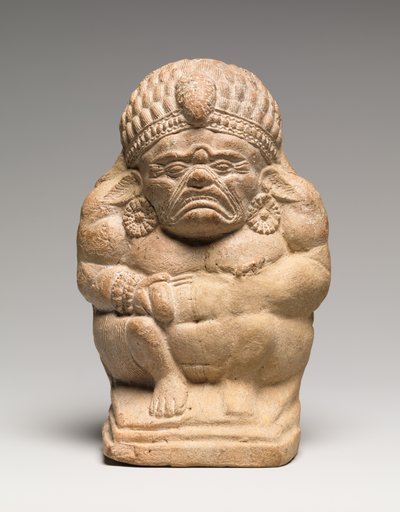 Ratel in de vorm van een gehurkte groteske Yaksha (terracotta) door Indian School