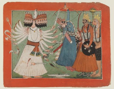 Ravana daagt het leger van Rama uit, c.1750 door Indian School
