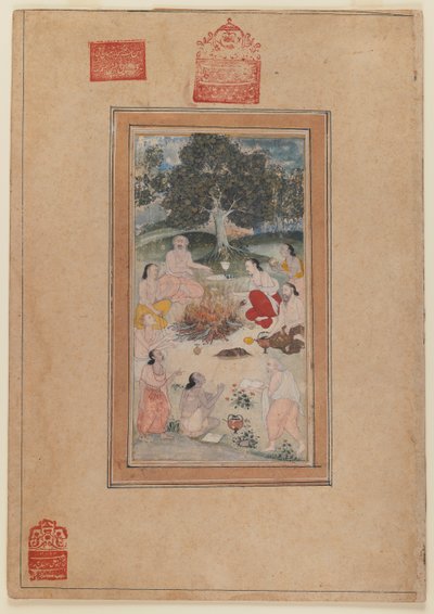 Sadhoes verzameld rond een vuur, ca.1600 door Indian School