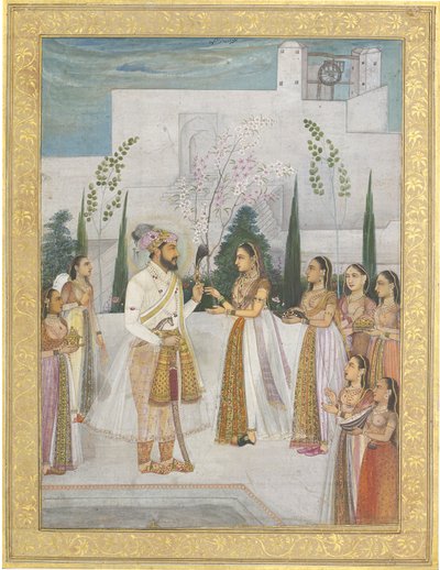 Shah Jahan presenteert juwelen aan een prinses door Indian School