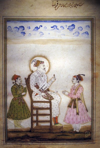Shah Jahan zittend met bedienden door Indian School