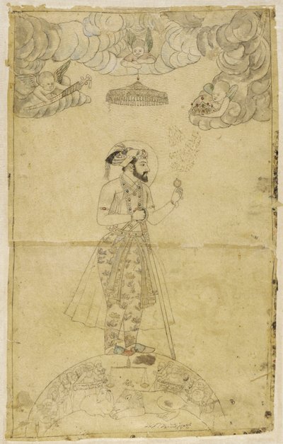 Shah Jahan staande op een wereldbol door Indian School