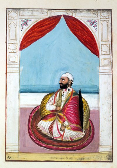 Sirdar Chet Singh, uit Het Koninkrijk van Punjab, zijn Heersers en Hoofden, deel II, een deel van 30 aquarelstudies door een onbekende Indiase kunstenaar, ca. 1840 door Indian School