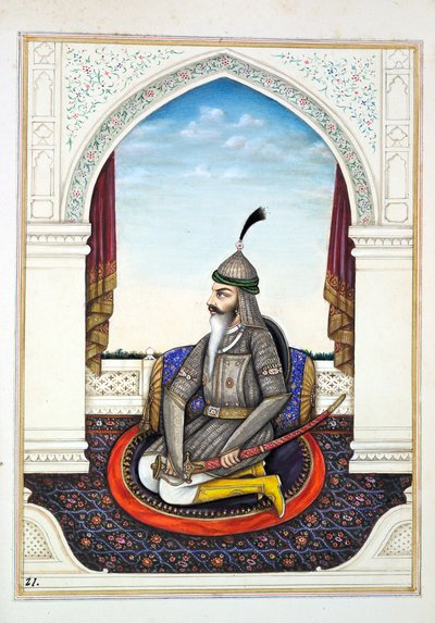 Sirdar Harri Singh, uit Het Koninkrijk van Punjab, zijn Heersers en Hoofden, deel I, een deel van 27 aquarelstudies door een onbekende Indiase kunstenaar, ca. 1840 door Indian School