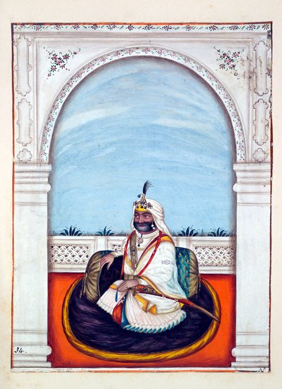 Sirdar Lehna Singh (Majithia), uit Het Koninkrijk van Punjab, zijn Heersers en Hoofden, deel II, een volume van 30 aquarelstudies door een onbekende Indiase kunstenaar, ca. 1840 door Indian School