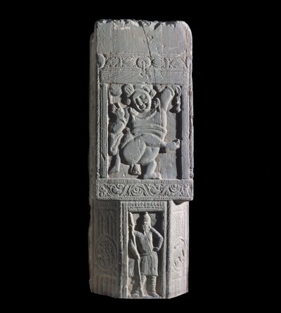 Stupa-plaat met een dwerg en Scythische figuren, van de site van Nagarjuna (reliëf) door Indian School