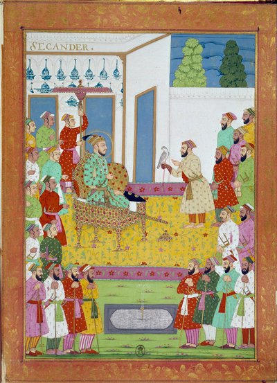 Sultan Iskander met het hof van Shah Alem. Miniatuur uit een reisverhaal van Niccolo Manucci (1638 - 1717), Venetiaanse ontdekkingsreiziger. India door Indian School