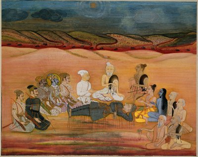 De dood van Bhishma, dodelijk gewond door de talrijke pijlen van Arjuna door Indian School
