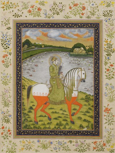 De keizer Muhammad Shah, te paard, op het jachtveld, c.1750 door Indian School
