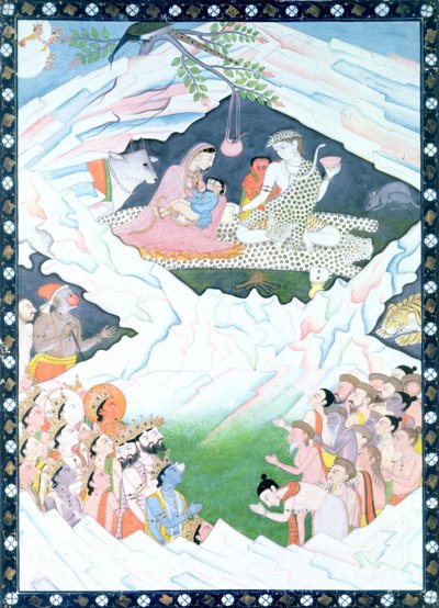 De Heilige Familie van Shiva en Parvati op de berg Kailash door Indian School