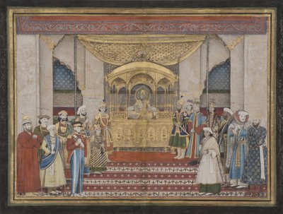 De Mughal keizer Bahadur Shah II in Darbar, 1839 door Indian School