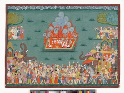 De Sati van Ramabai, vrouw van Madhavrao Peshwa, ca. 1772-75 door Indian School
