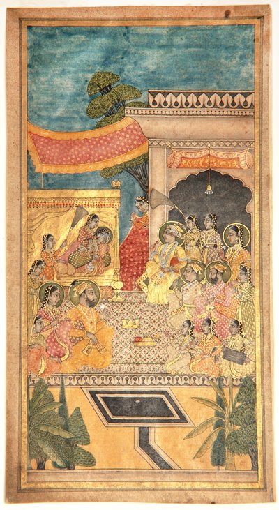 Het huwelijk van Tana Shah in de Jalwa-ceremonie, 1679 door Indian School